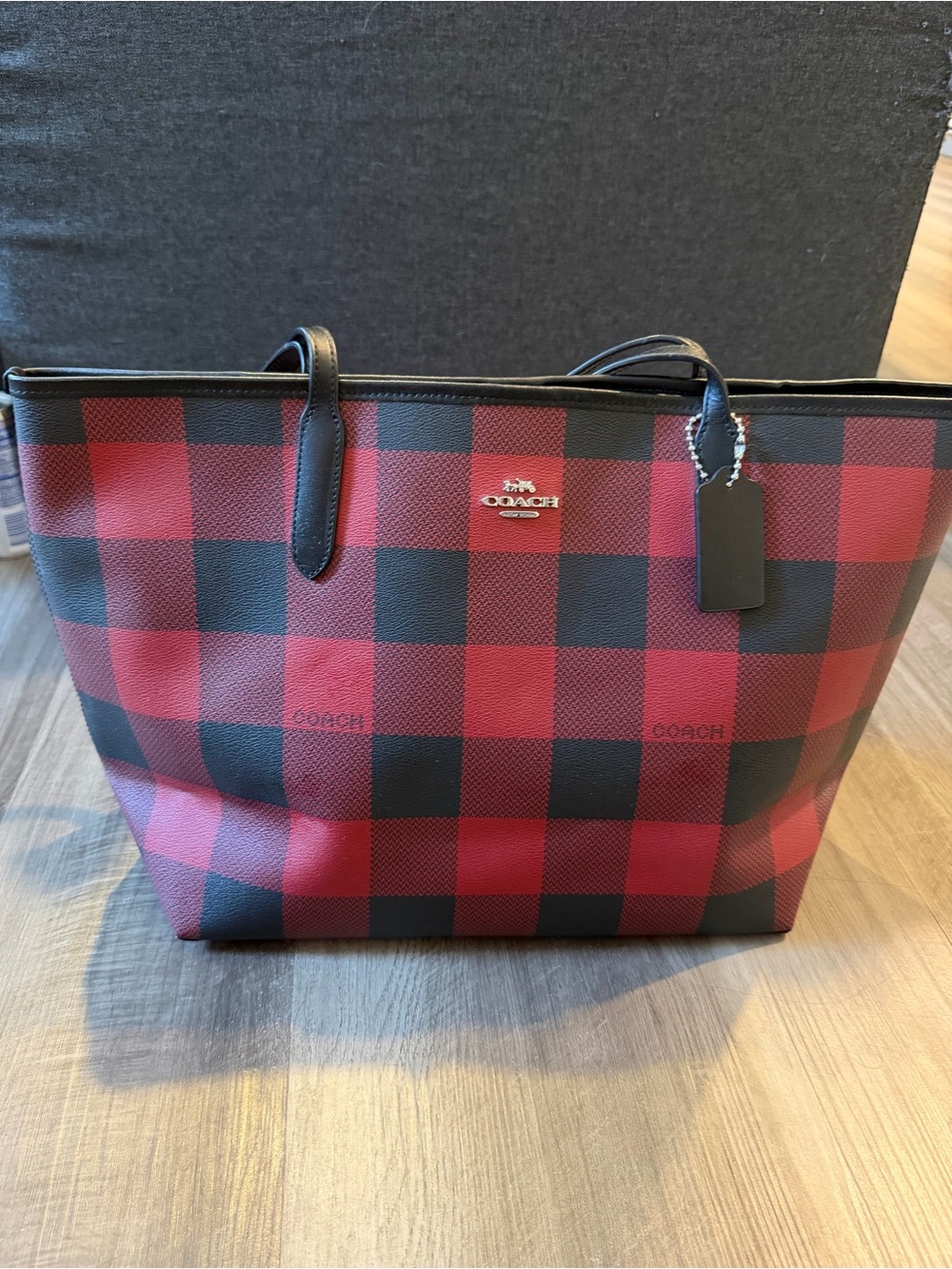 Coach C7271 City Tote Buffalo Plaid Red Black Shoulder Bag